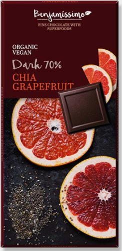 Benjamissimo bio vegán fekete csokoládé chia grapefruit 70 g