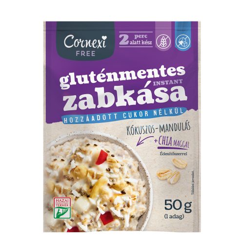 Cornexi gluténmentes kókuszos-mandulás zabkása chia maggal, édesítőszerrel 50 g