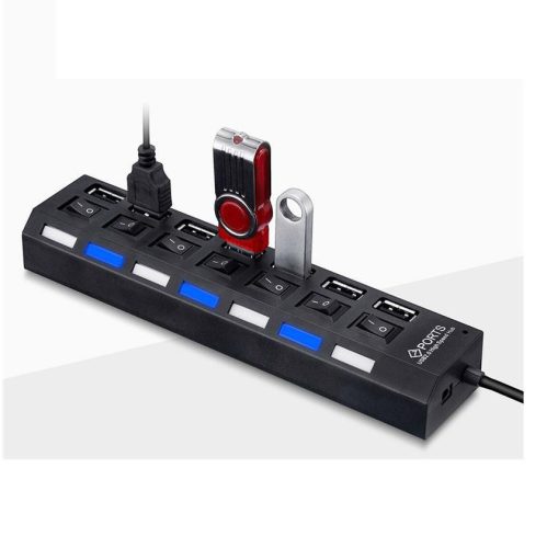 7 portos kapcsolható USB hub – Fekete